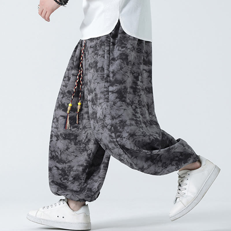 Buddha Stones Retro Casual Drawstring Design Floral Pattern Men's Harem Pants With Pockets - image 11