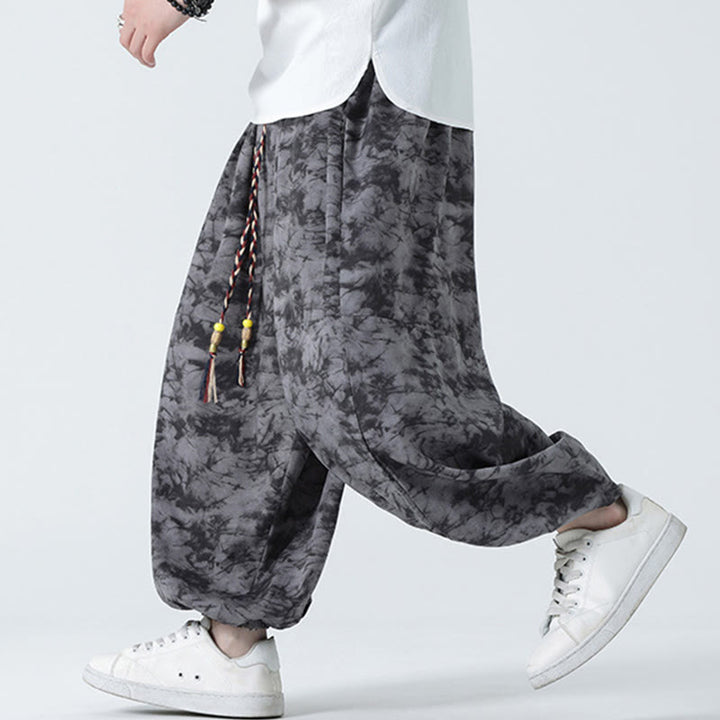 Buddha Stones Retro Casual Drawstring Design Floral Pattern Men's Harem Pants With Pockets - image 11