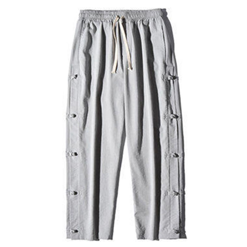 Buddha Stones Casual Patchwork Crane Pattern Frog-Button Design Men's Wide Leg Pants With Pockets - image 20