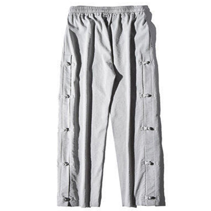 Buddha Stones Casual Patchwork Crane Pattern Frog-Button Design Men's Wide Leg Pants With Pockets - image 21