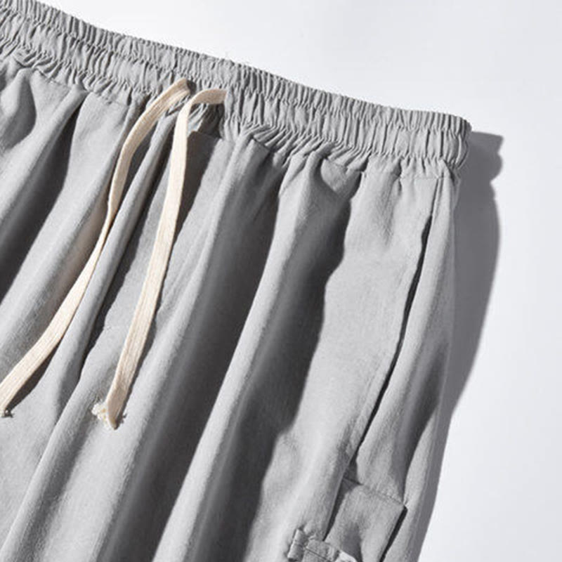 Buddha Stones Casual Patchwork Crane Pattern Frog-Button Design Men's Wide Leg Pants With Pockets - image 22