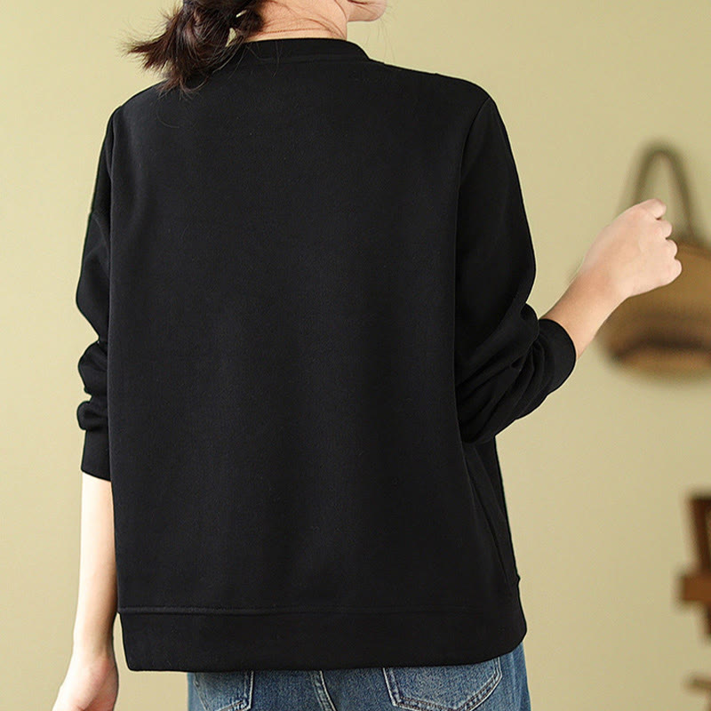 Buddha Stones Fall Plain Button Crew Neck Cotton Pullover Women's Sweatshirt  - image 5