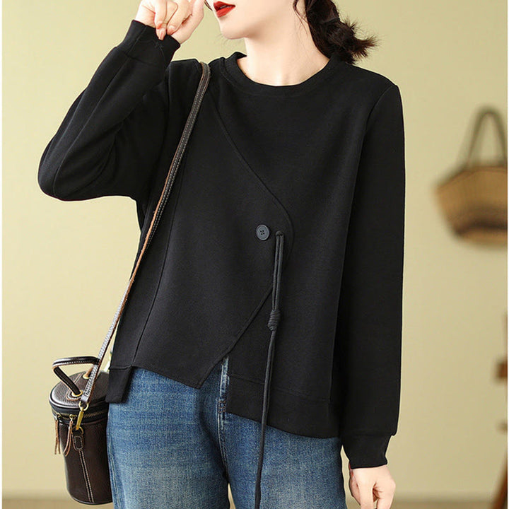 Buddha Stones Fall Plain Button Crew Neck Cotton Pullover Women's Sweatshirt  - image 5
