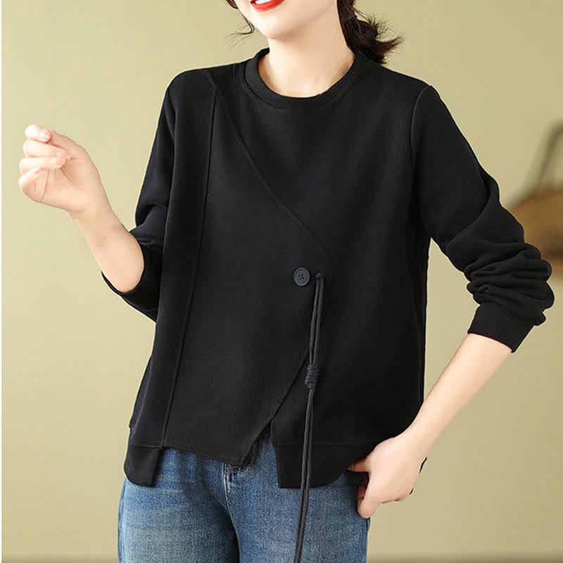 Buddha Stones Fall Plain Button Crew Neck Cotton Pullover Women's Sweatshirt  - image 4