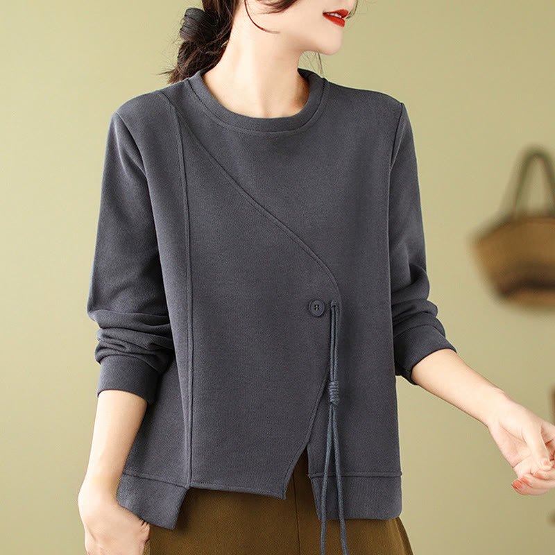 Buddha Stones Fall Plain Button Crew Neck Cotton Pullover Women's Sweatshirt  - image 10