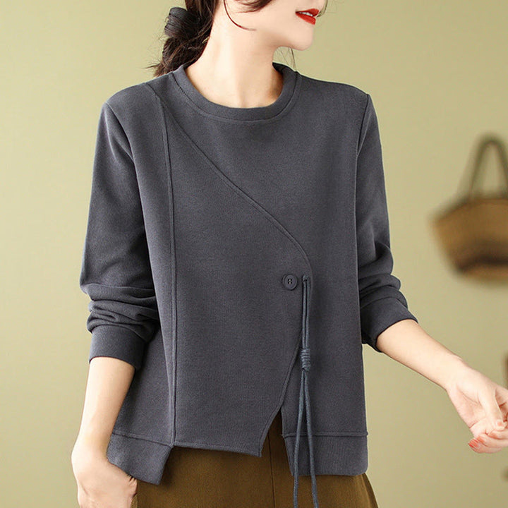 Buddha Stones Fall Plain Button Crew Neck Cotton Pullover Women's Sweatshirt  - image 10