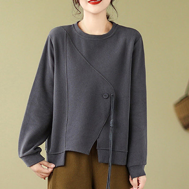 Buddha Stones Fall Plain Button Crew Neck Cotton Pullover Women's Sweatshirt  - image 9