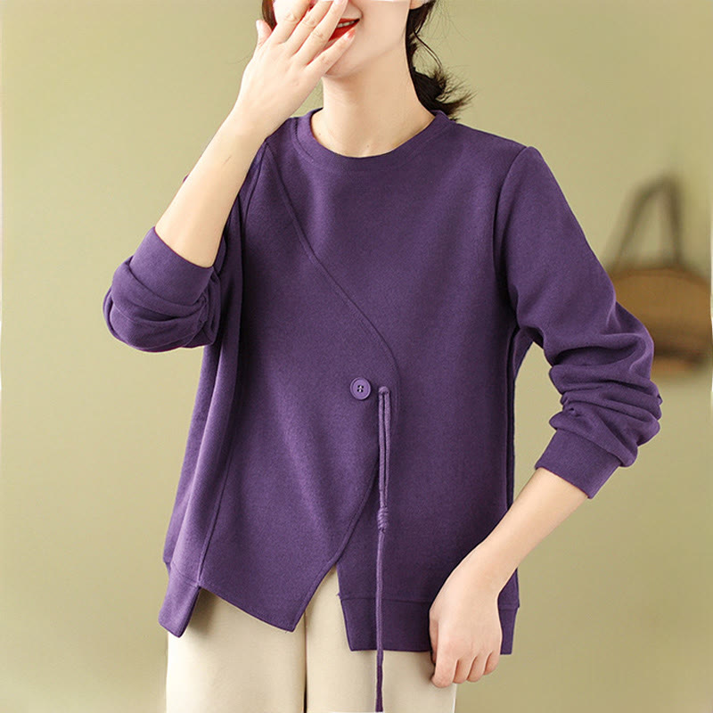 Buddha Stones Fall Plain Button Crew Neck Cotton Pullover Women's Sweatshirt  - image 12