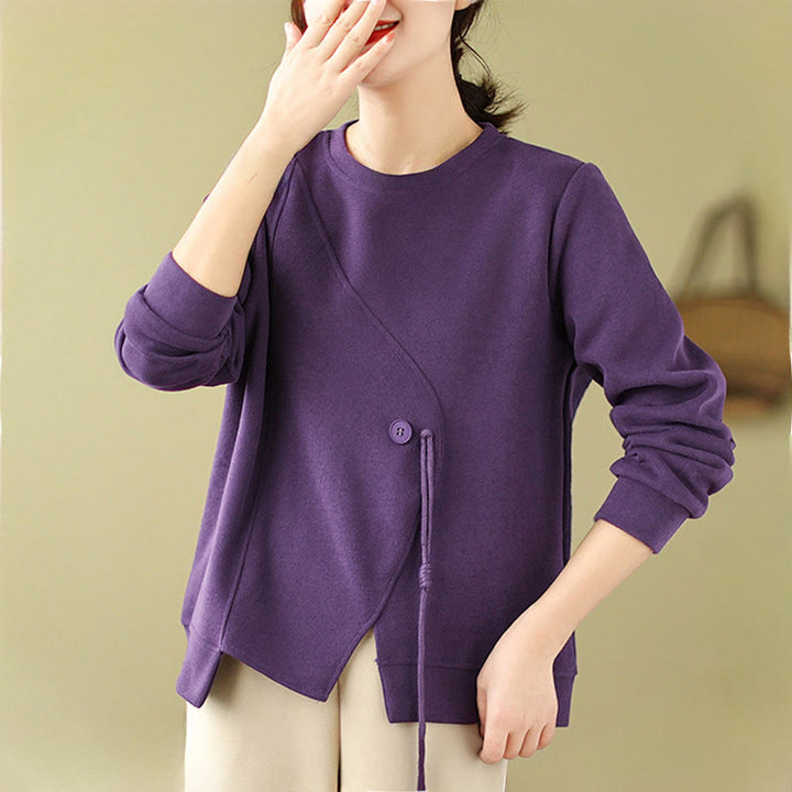 Buddha Stones Fall Plain Button Crew Neck Cotton Pullover Women's Sweatshirt  - image 12