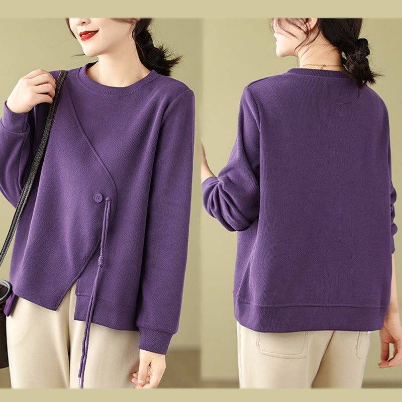 Buddha Stones Fall Plain Button Crew Neck Cotton Pullover Women's Sweatshirt  - image 17