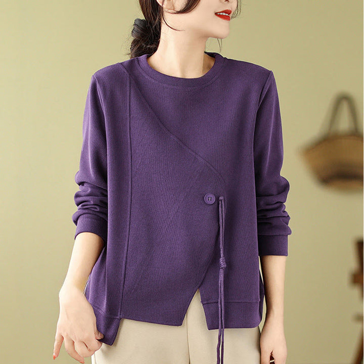 Buddha Stones Fall Plain Button Crew Neck Cotton Pullover Women's Sweatshirt  - image 15