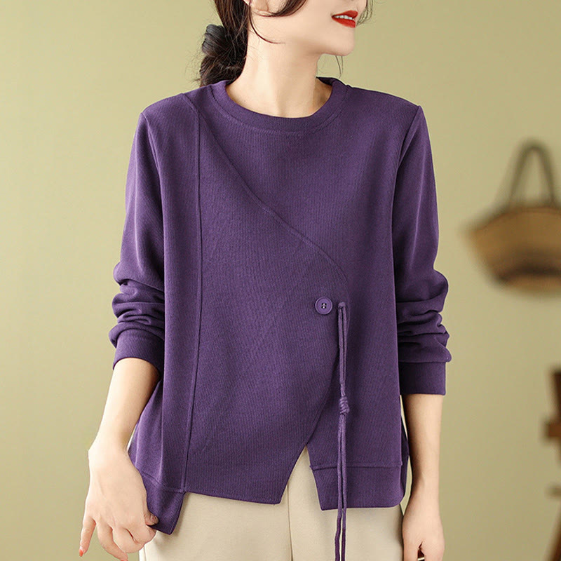 Buddha Stones Fall Plain Button Crew Neck Cotton Pullover Women's Sweatshirt  - image 14