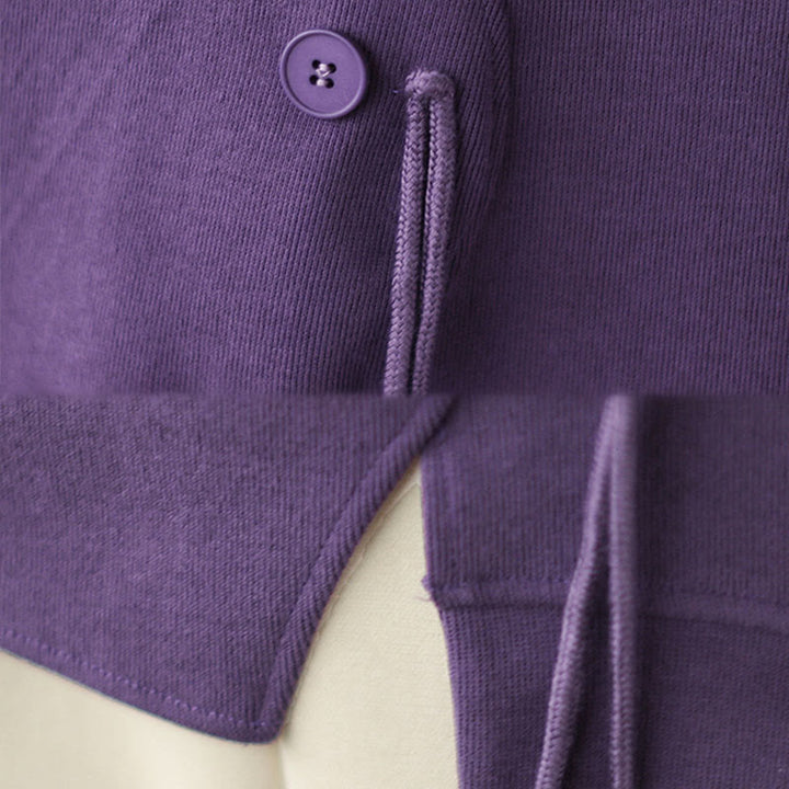 Buddha Stones Fall Plain Button Crew Neck Cotton Pullover Women's Sweatshirt  - image 17