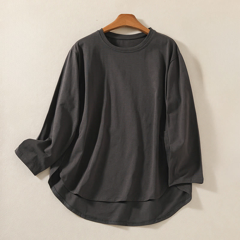 Buddha Stones Casual Pure Irregular Hem Cotton Linen Women's Long Sleeve T-shirt - DimGray - US14，UK/AU18，EU46 (2XL) - image 14
