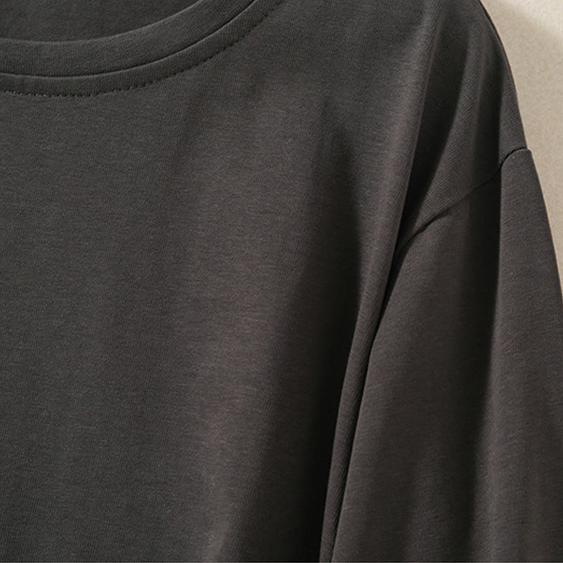 Buddha Stones Casual Pure Irregular Hem Cotton Linen Women's Long Sleeve T-shirt - image 15