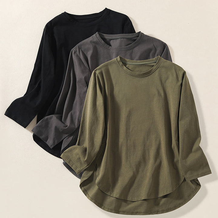 Buddha Stones Casual Pure Irregular Hem Cotton Linen Women's Long Sleeve T-shirt - image 19