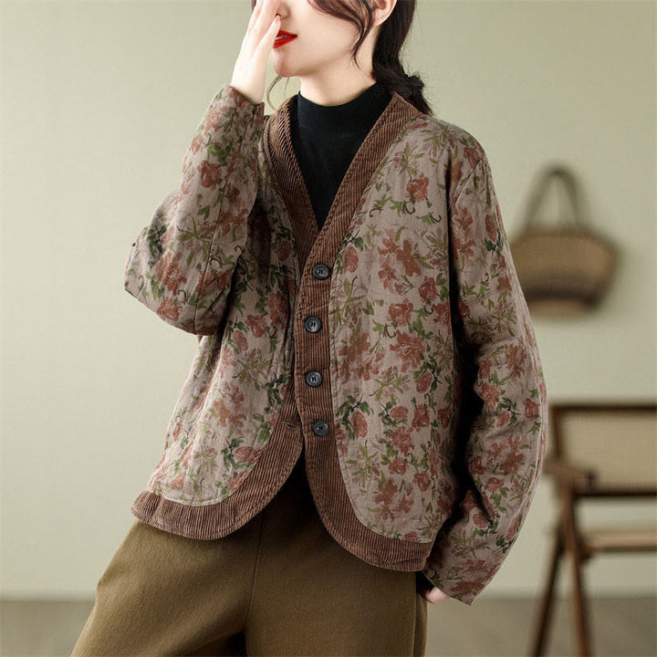 Buddha Stones Flower Jacquard Women's Cotton Padded Jacket - image 3