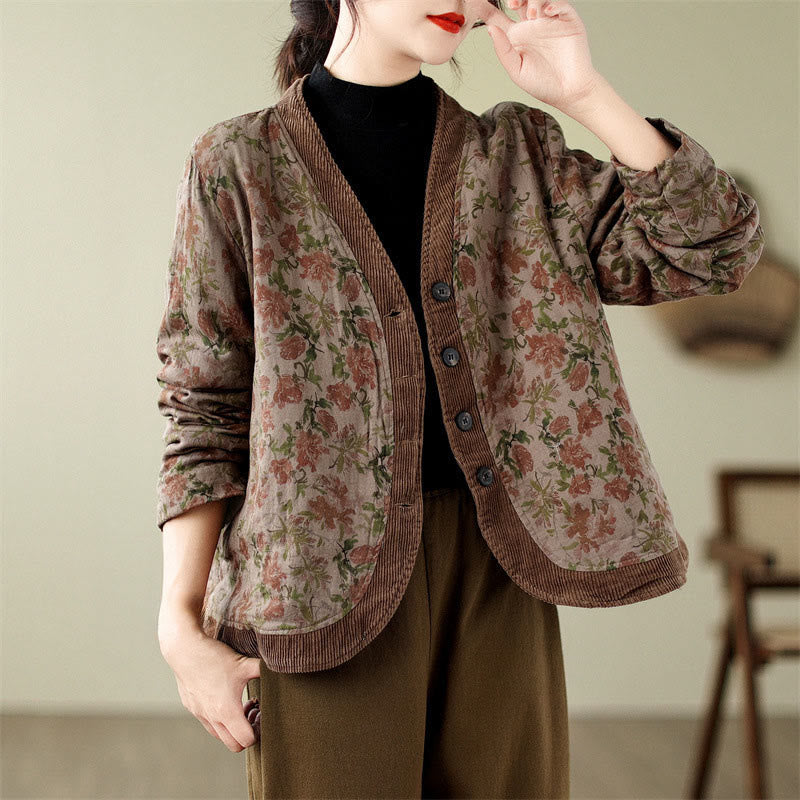Buddha Stones Flower Jacquard Women's Cotton Padded Jacket - Sienna - US14，UK/AU18，EU46 (2XL) - image 1