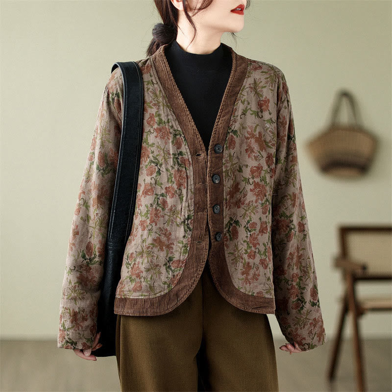 Buddha Stones Flower Jacquard Women's Cotton Padded Jacket - image 2