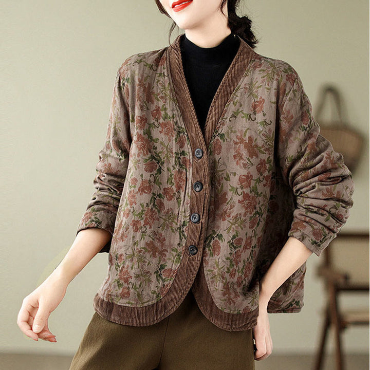 Buddha Stones Flower Jacquard Women's Cotton Padded Jacket - image 4