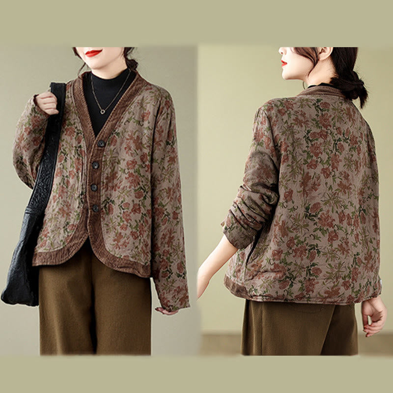 Buddha Stones Flower Jacquard Women's Cotton Padded Jacket - image 8