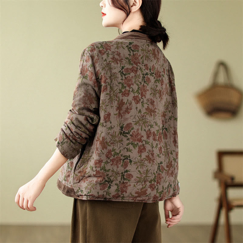 Buddha Stones Flower Jacquard Women's Cotton Padded Jacket - image 5