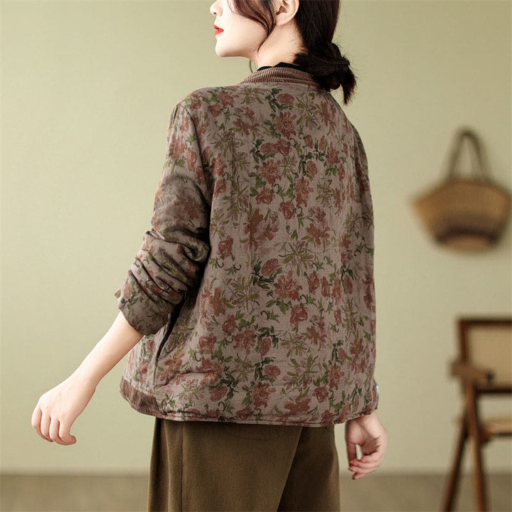 Buddha Stones Flower Jacquard Women's Cotton Padded Jacket - image 5