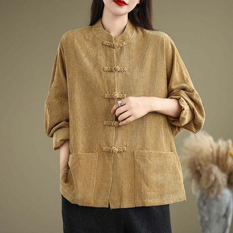 Buddha Stones Frog-button Stand Collar Women's Corduroy Jacket - image 4