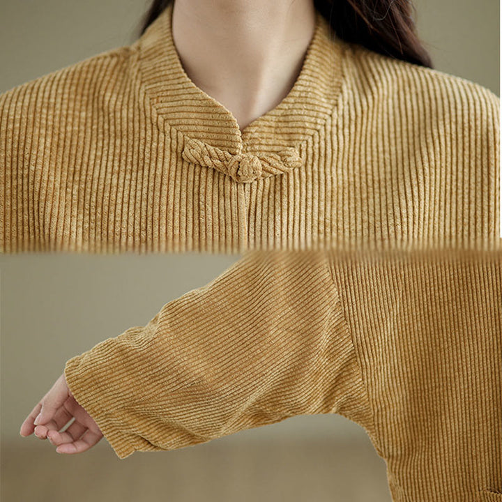 Buddha Stones Frog-button Stand Collar Women's Corduroy Jacket - image 8