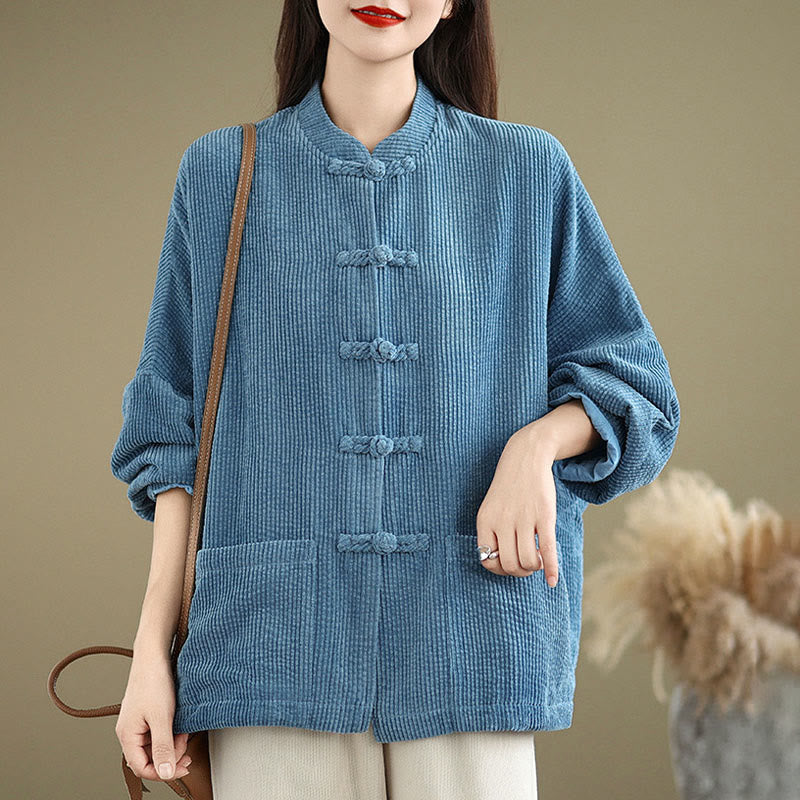 Buddha Stones Frog-button Stand Collar Women's Corduroy Jacket - image 18