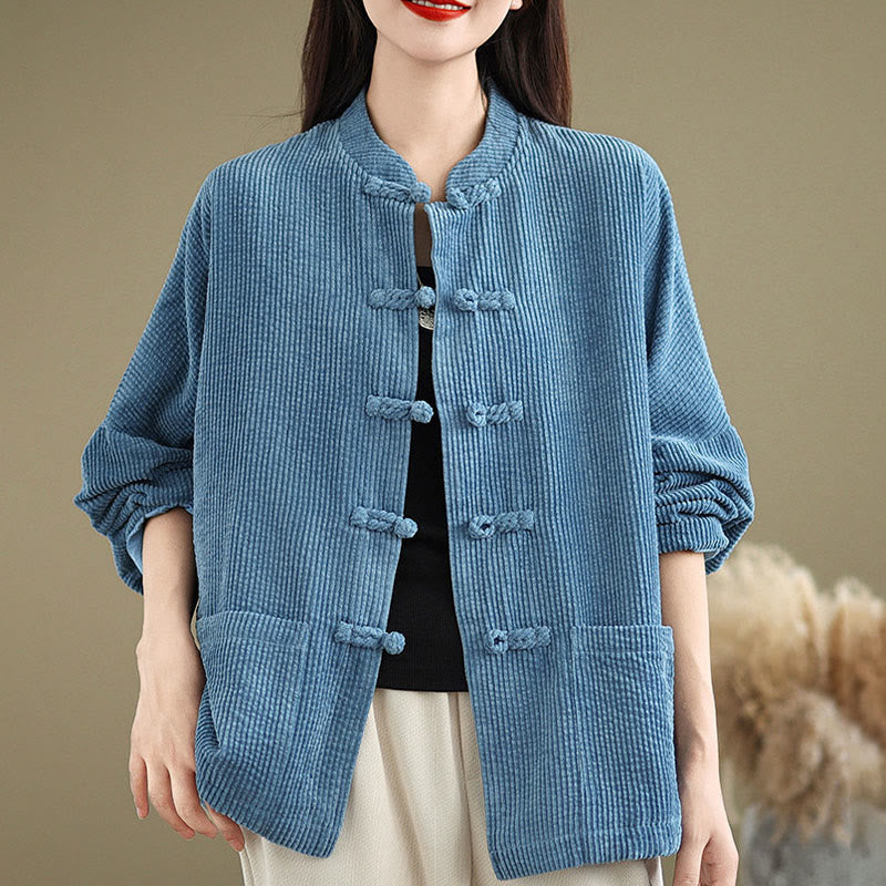 Buddha Stones Frog-button Stand Collar Women's Corduroy Jacket - image 19