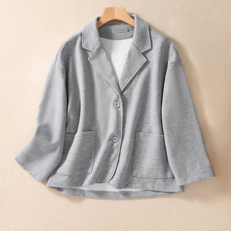 Buddha Stones Plain Lapel Women's Cotton Jacket With Pockets - Silver - US12，UK/AU16，EU44 (XL) - image 11
