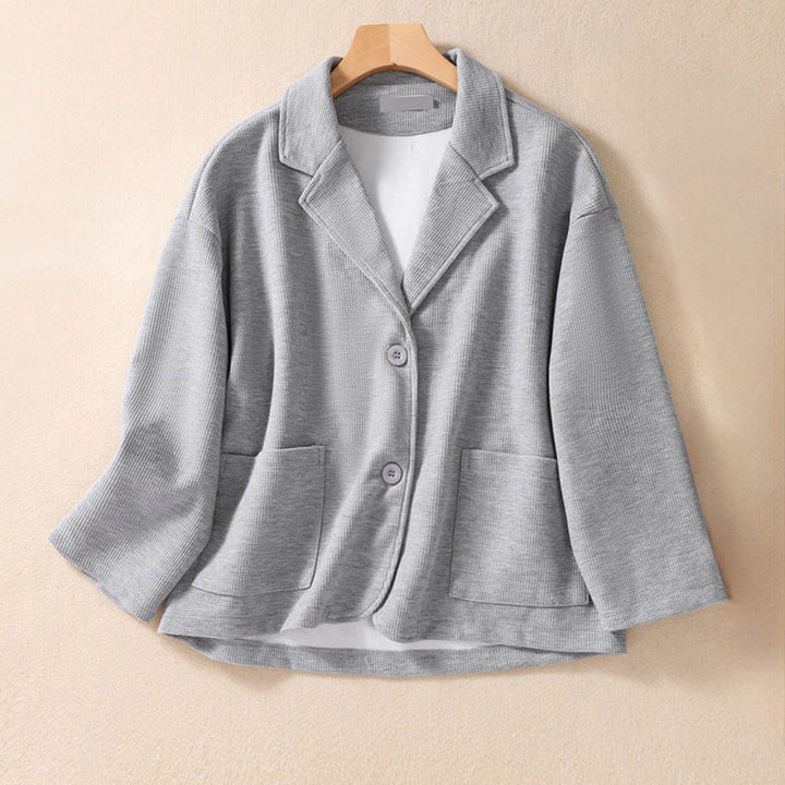 Buddha Stones Plain Lapel Women's Cotton Jacket With Pockets - Silver - US12，UK/AU16，EU44 (XL) - image 11