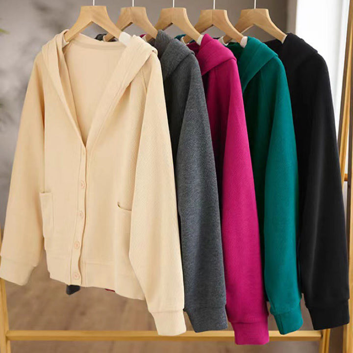 Buddha Stones Plain Buttons Women's Cotton Hooded Jacket With Pockets - image 33