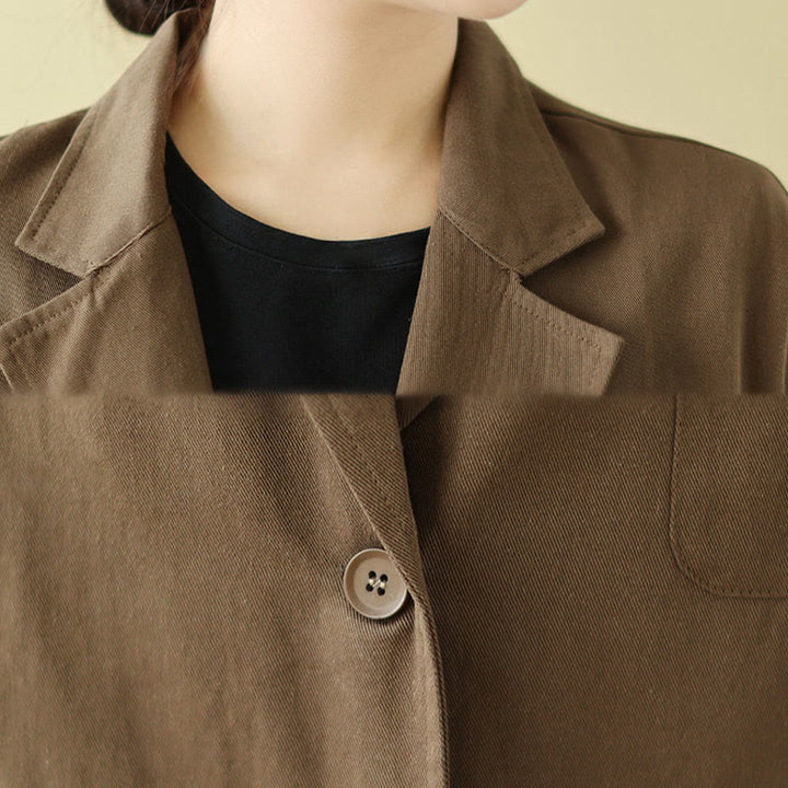 Buddha Stones Plain Women's Cotton Suit Jacket With Pockets - image 6