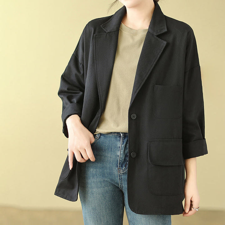 Buddha Stones Plain Women's Cotton Suit Jacket With Pockets - image 17