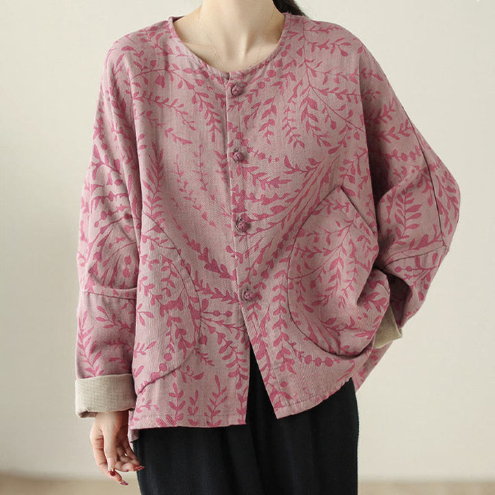 Buddha Stones Leaf Print Women's Jacket With Pockets - image 7