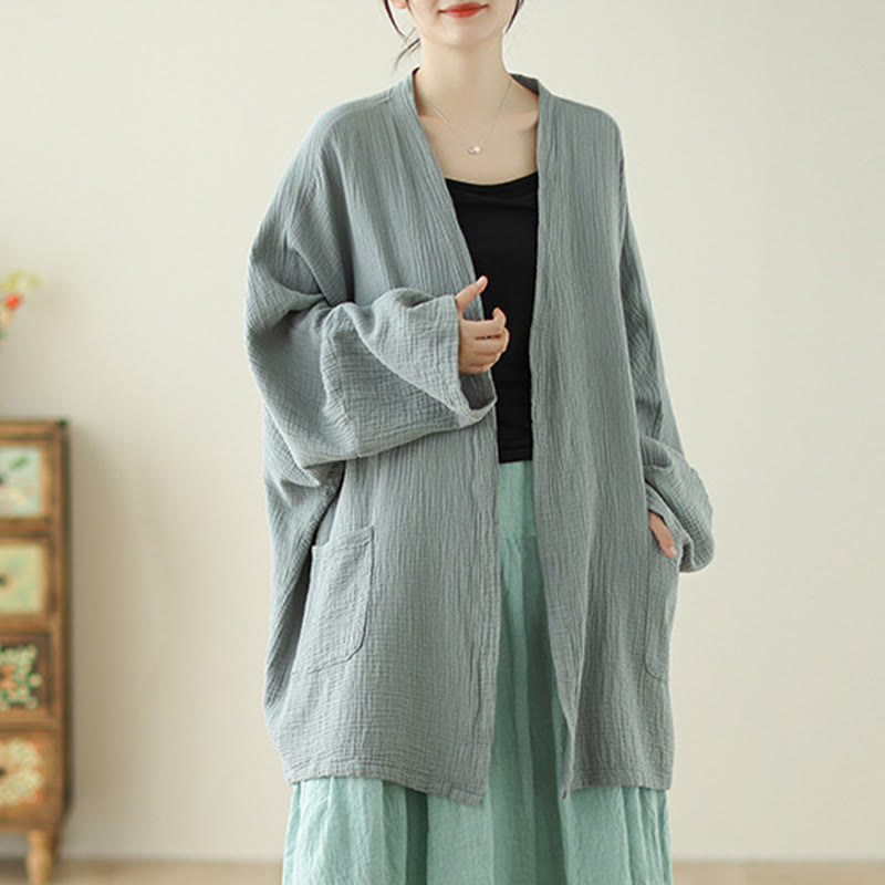 Buddha Stones Plain Long Sleeve Zen Meditation Jacket With Pockets - image 2