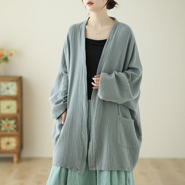 Buddha Stones Plain Long Sleeve Zen Meditation Jacket With Pockets - image 3