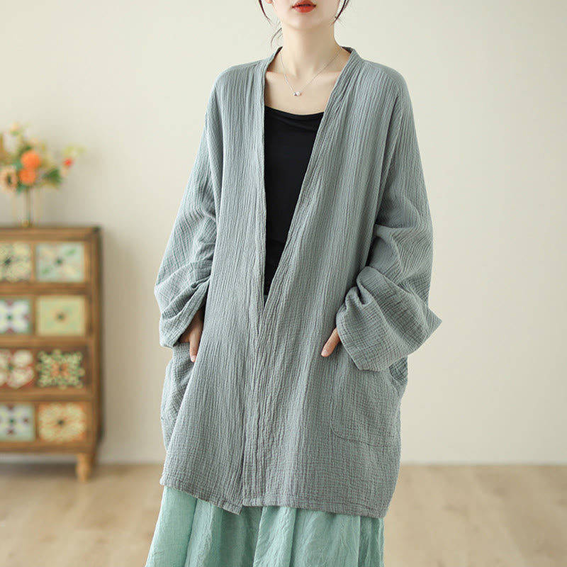Buddha Stones Plain Long Sleeve Zen Meditation Jacket With Pockets - image 4