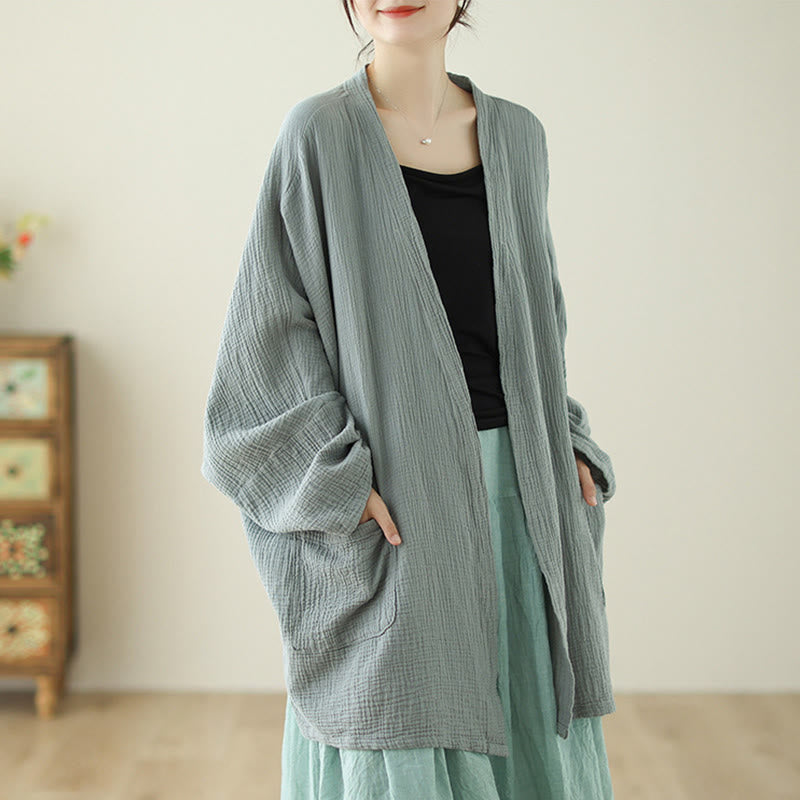 Buddha Stones Plain Long Sleeve Zen Meditation Jacket With Pockets - image 6