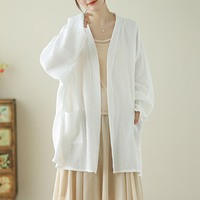 Buddha Stones Plain Long Sleeve Zen Meditation Jacket With Pockets - image 9