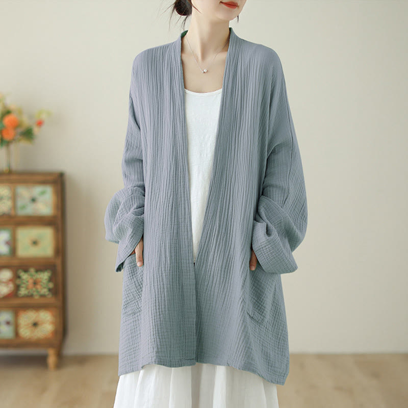 Buddha Stones Plain Long Sleeve Zen Meditation Jacket With Pockets - image 17