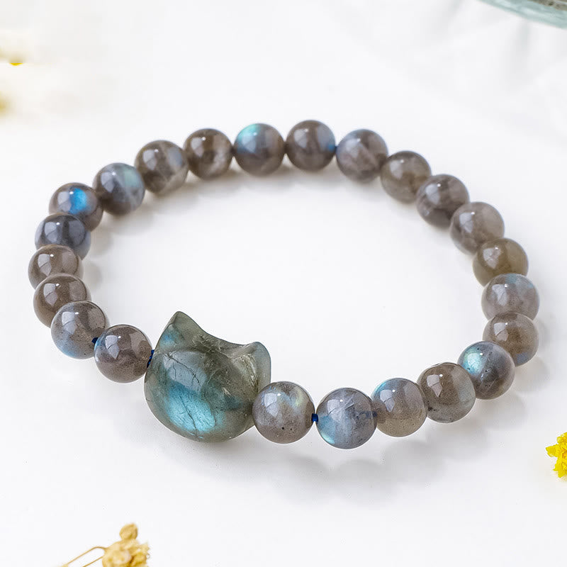 Buddha Stones Natural Labradorite Cute Cat Head Healing Change Bracelet - Labradorite(Wrist Circumference: 15-16cm) - image 1