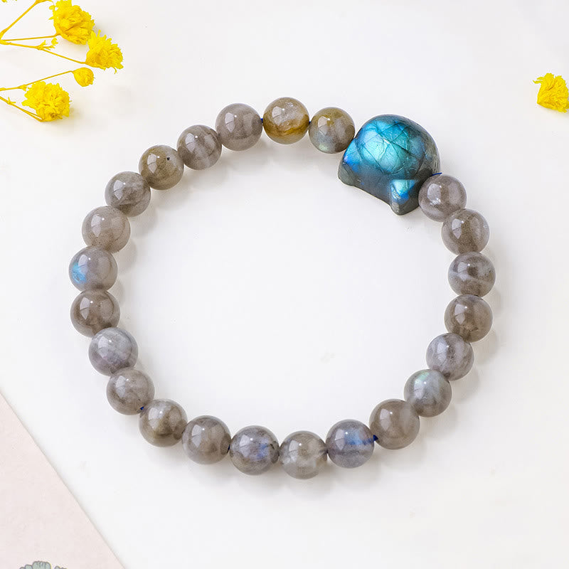 Buddha Stones Natural Labradorite Cute Cat Head Healing Change Bracelet - image 2