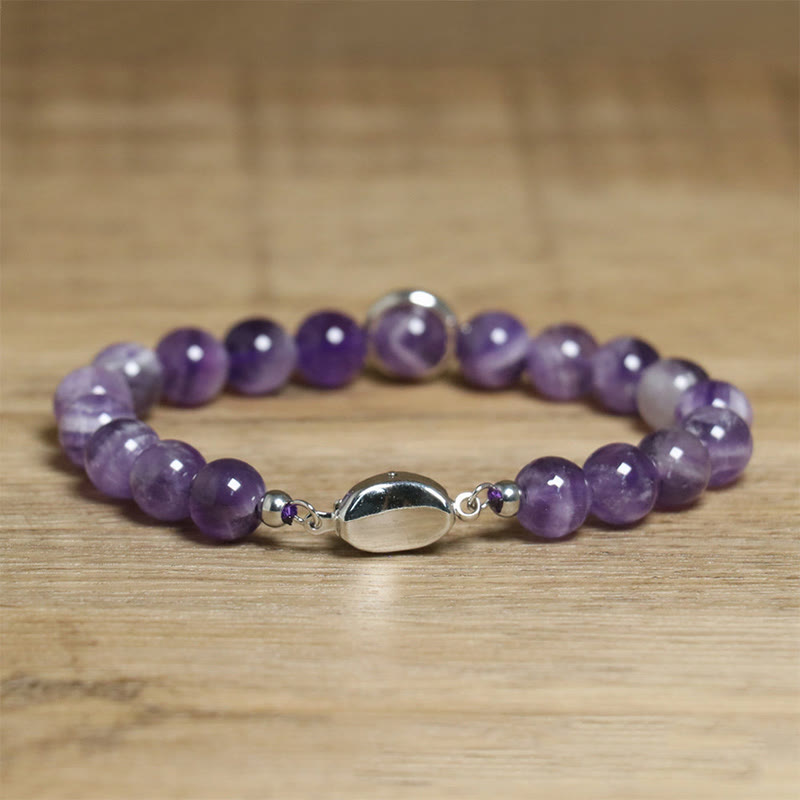 Buddha Stones Natural Amethyst Beads Balance Relieves Stress Buckle Bracelet - image 10