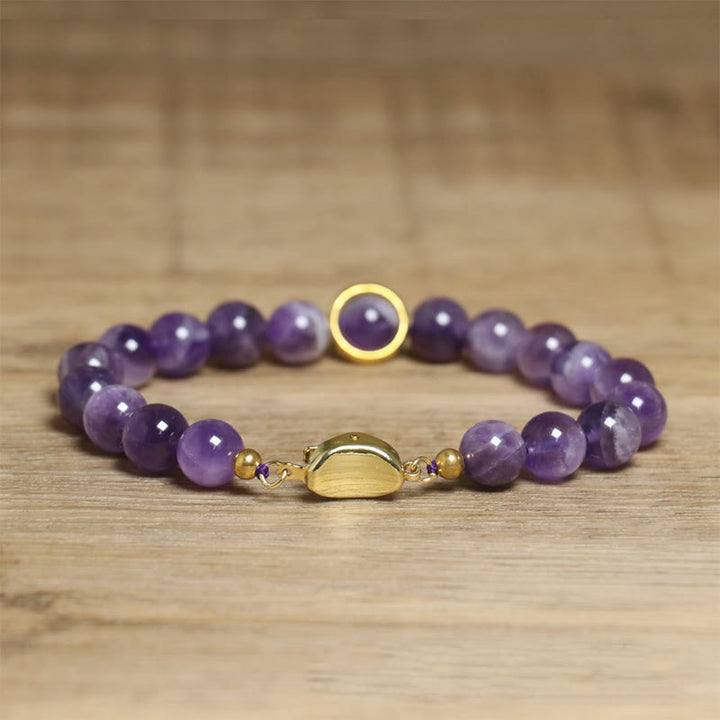 Buddha Stones Natural Amethyst Beads Balance Relieves Stress Buckle Bracelet - image 4