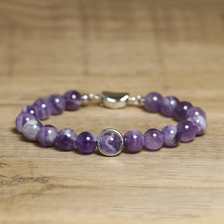Buddha Stones Natural Amethyst Beads Balance Relieves Stress Buckle Bracelet - Amethyst & Silvery Buckle(Wrist Circumference: 14-16cm) - image 7