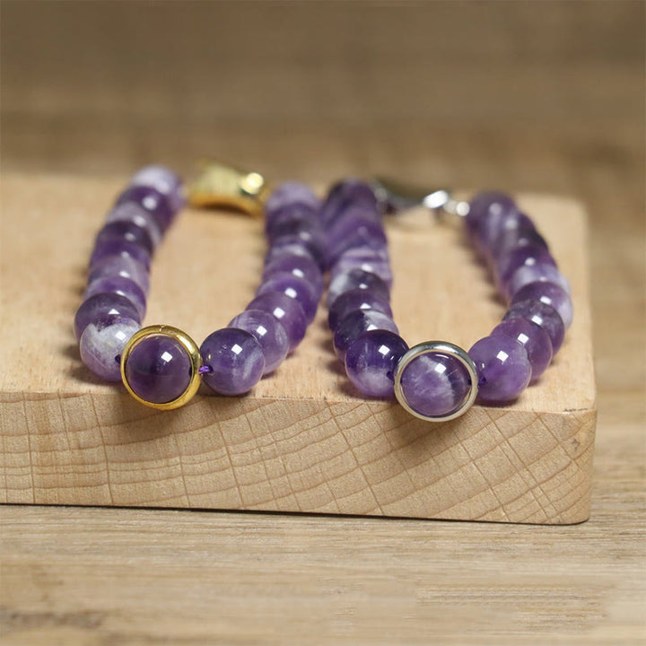 Buddha Stones Natural Amethyst Beads Balance Relieves Stress Buckle Bracelet - image 11