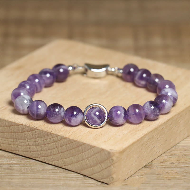 Buddha Stones Natural Amethyst Beads Balance Relieves Stress Buckle Bracelet - image 8